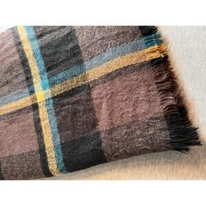 Lucky Brand Womens Scarf Multicolor Plaid Rectangle Wrap Fringe Long Knit 80"